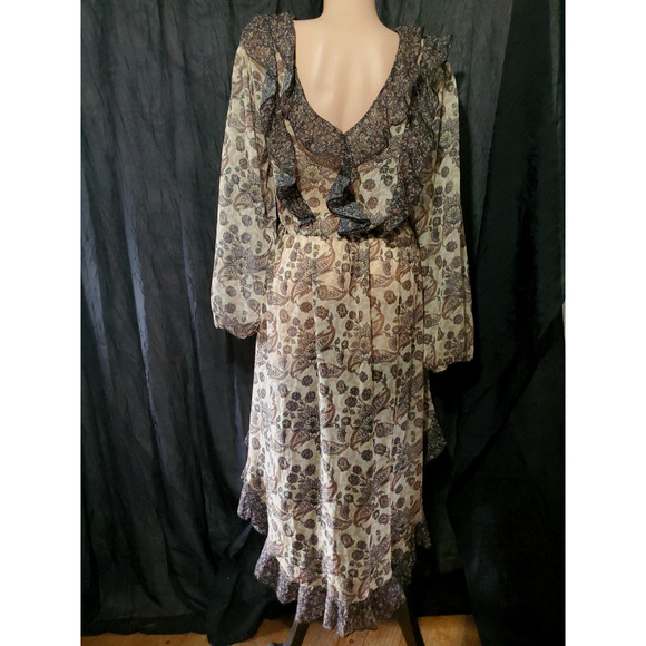 ANTHROPOLOGIE Long Jacket Dress FLORAL DUSTER Victorian Romantic Ruffles XL - Picture 7 of 11